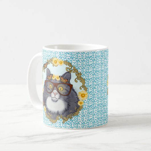 Liebliche Floatkatze mit Brillengläser Tasse (Vorderseite Links)