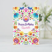 Liebliche Folklore Happy Birthday Card Dankeskarte (Stehend Vorderseite)