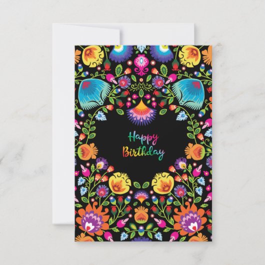 Liebliche Folklore Happy Birthday Card Dankeskarte (Vorderseite)
