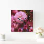Liebliche Frühlingserreger Rosa Kirschblüten Quadratische Wanduhr (Zuhause)
