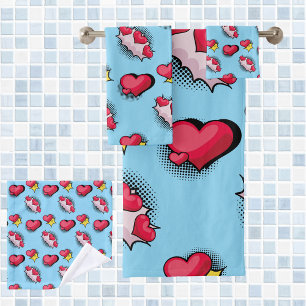 Liebliche Geschenke aus dem Comic in Rot und Schwa Badhandtuch Set