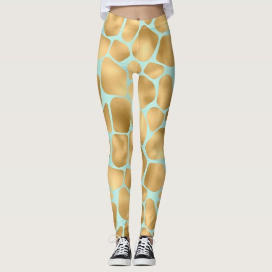 Liebliche Giraffe Spots Minze und Gold Leggings (Vorderseite)