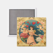Liebliche Girl mit Cupids Vintages Magnet (Vorderseite/Rückseite)