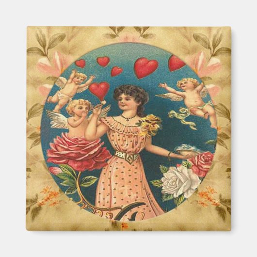 Liebliche Girl mit Cupids Vintages Magnet (Vorne)