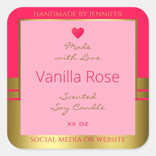 Liebliche Girly Product Packaging Label Rosa und G Quadratischer Aufkleber (Vorderseite)