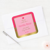 Liebliche Girly Product Packaging Label Rosa und G Quadratischer Aufkleber (Umschlag)