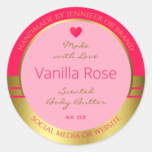 Liebliche Girly Product Packaging Label Rosa und G Runder Aufkleber (Vorderseite)