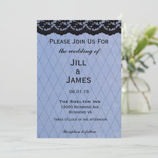 Liebliche Hochzeit in Blau und Schwarz Einladung (Stehend Vorderseite)