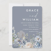 Liebliche Hochzeit mit blauen und weißen Blumen Einladung (Vorderseite)