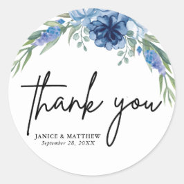 Liebliche Hochzeit mit Blauer Flora Runder Aufkleber