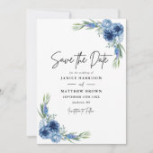Liebliche Hochzeit mit Blauer Flora Save The Date (Vorderseite)