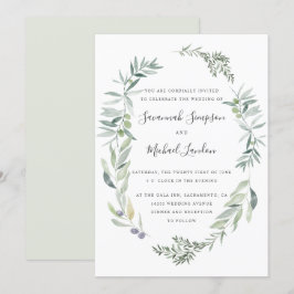 Liebliche Hochzeit mit Olivenöl und Blätter Einladung