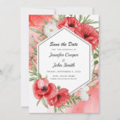 Liebliche Hochzeit mit Roten Poppies in Wasserfarb Save The Date (Vorderseite)