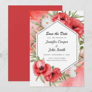 Liebliche Hochzeit mit Roten Poppies in Wasserfarb Save The Date