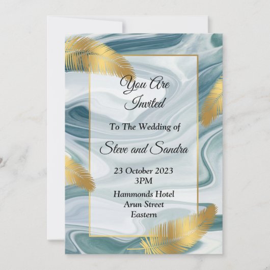 Liebliche Hochzeitseinladung, blau marmoriert Einladung (Vorderseite)