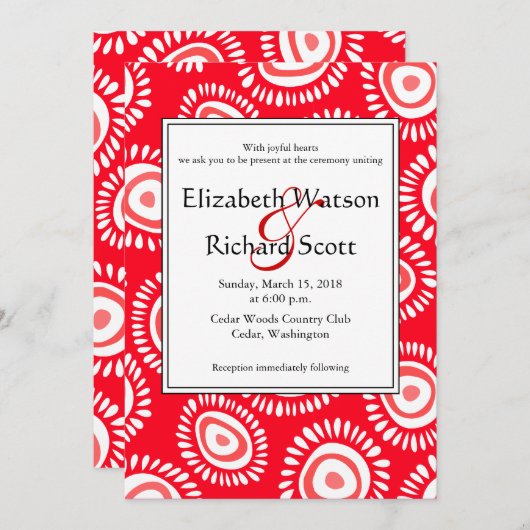 Liebliche Hochzeitsfeier mit roten funky Blume Einladung (Vorne/Hinten)
