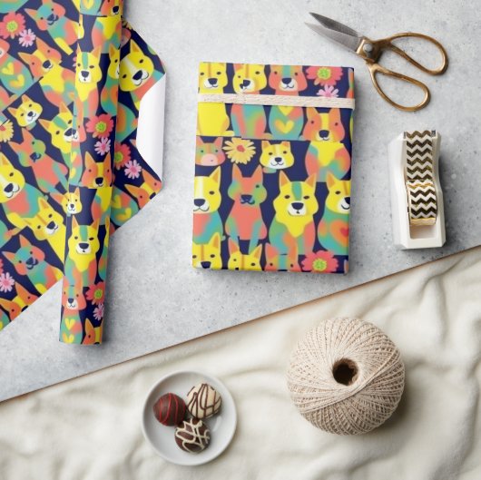 Liebliche Hunde bunte Hunde Haustiere Schwänze Pap Geschenkpapier (Kunsthandwerk)