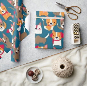 Liebliche Hunde bunte Hunde Haustiere Schwänze Pap Geschenkpapier