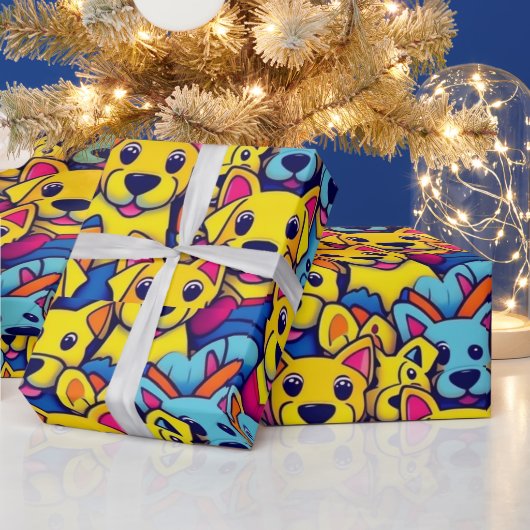Liebliche Hunde bunte Hunde Haustiere Schwänze Pap Geschenkpapier (Feiertage)