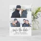 Liebliche Kalligrafie 3 Fotos Save the Date Karte (Stehend Vorderseite)