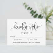 Liebliche Kalligrafie EDITABLE FARBE RSVP Card LCC Dankeskarte (Stehend Vorderseite)