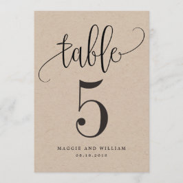 Liebliche Kalligrafie Tischnummer Card Kraft