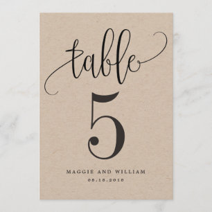 Liebliche Kalligrafie Tischnummer Card Kraft