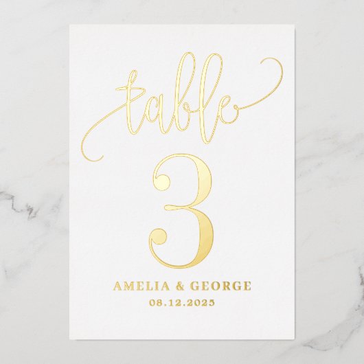 Liebliche Kalligraphie REAL FOIL Tischnummer Card (Vorderseite)