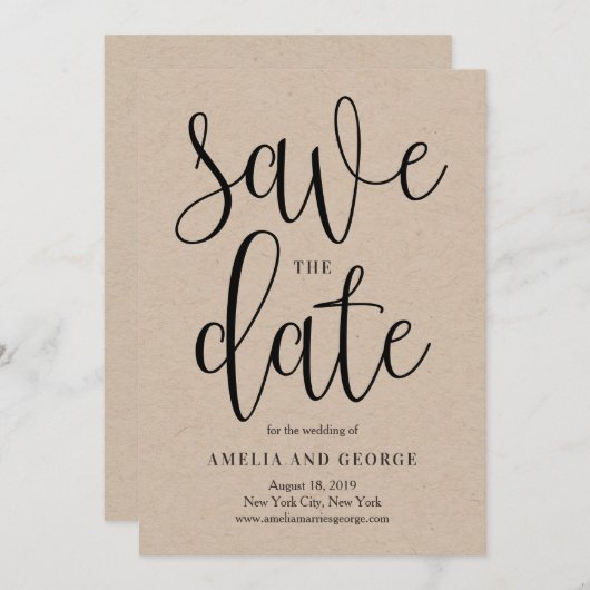 Liebliche Kalligraphie Save the Date Card (Vorne/Hinten)