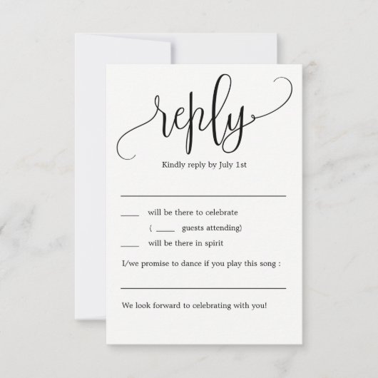 Liebliche kalligraphische Hochzeit RSVP ohne Menü Einladung (Vorderseite)