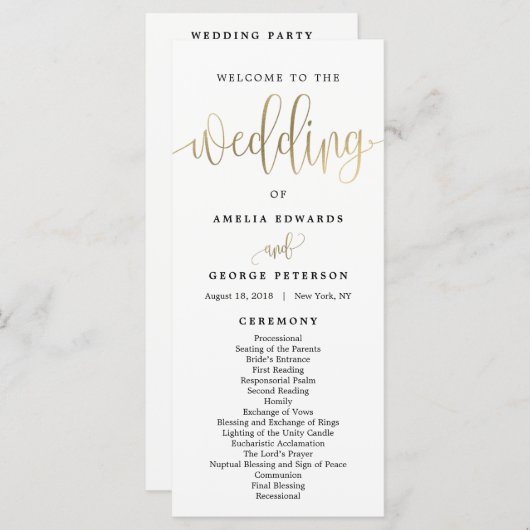 Liebliche kalligraphische Hochzeitsprogramme Imita Programm (Vorne/Hinten)