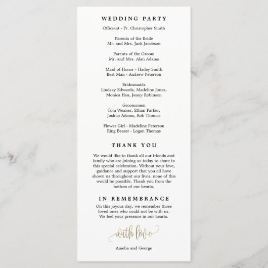 Liebliche kalligraphische Hochzeitsprogramme Imita Programm (Rückseite)