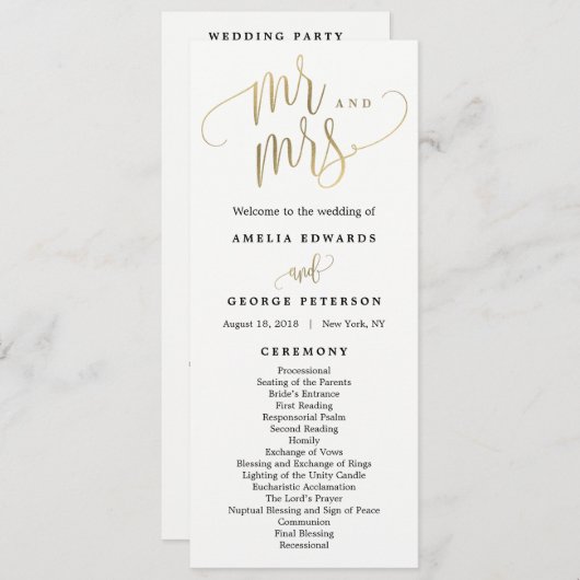 Liebliche kalligraphische Hochzeitsprogramme Imita Programm (Vorne/Hinten)