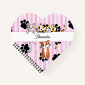 Liebliche Kätzchen & Pfoten, herzförmige rosa Stre Notizblock (Vorderseite)