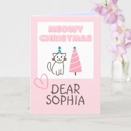 Liebliche Katze in einem Hut und Tree Happy Christ Karte