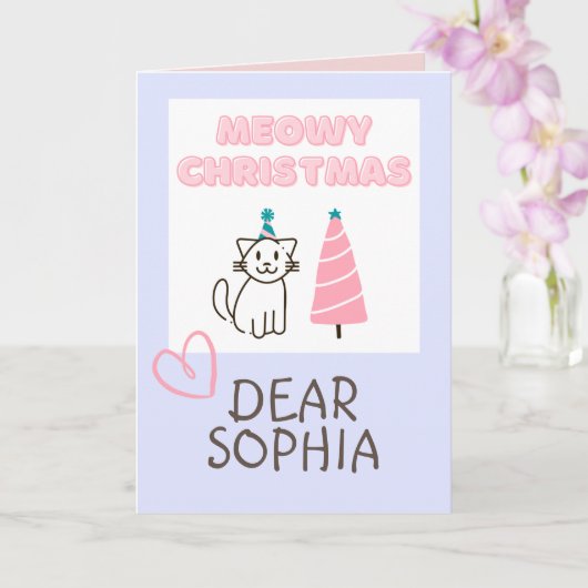 Liebliche Katze in einem Hut und Tree Happy Christ Karte (Orchidee)