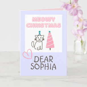 Liebliche Katze in einem Hut und Tree Happy Christ Karte