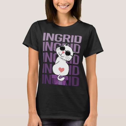Liebliche Katze - Ingrid Name T-Shirt (Vorderseite)