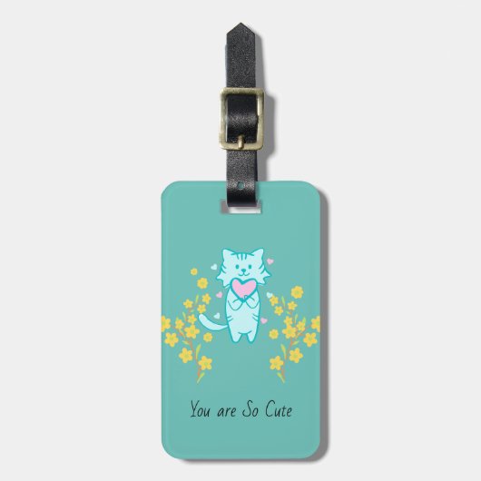 Liebliche Katze mit gelben Blumen Gepäckanhänger (Vorderseite vertikal)