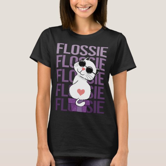 Liebliche Katze - Name Flossie T-Shirt (Vorderseite)