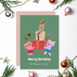 Liebliche Katzen mit dem heutigen, grün grünen Wei Feiertagskarte