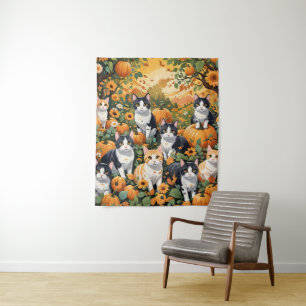 Liebliche Katzen und Kürbis in die Herbstsaison Wandteppich