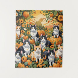 Liebliche Katzen und Kürbis in die Herbstsaison Wandteppich