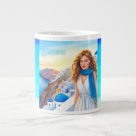 Liebliche Lady in einem blauen Scraft Genießen San Jumbo-Tasse (Vorderseite)