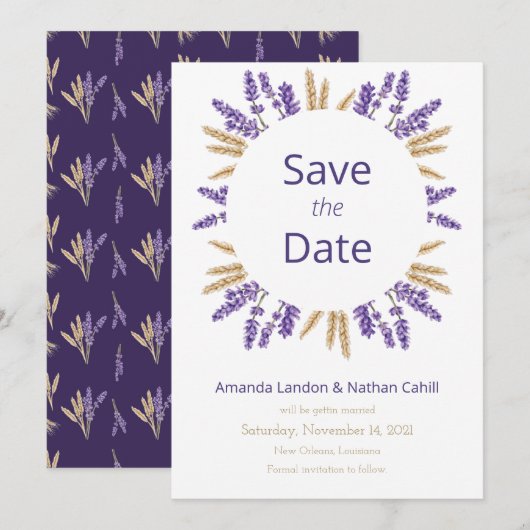 Liebliche Lavender & Wheat Save The Date (Vorne/Hinten)