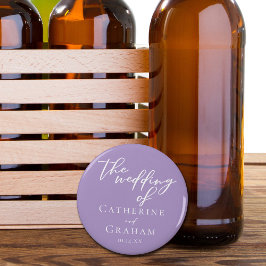 Liebliche Lilac-Hochzeit mit Lila weißer Typografi Flaschenöffner