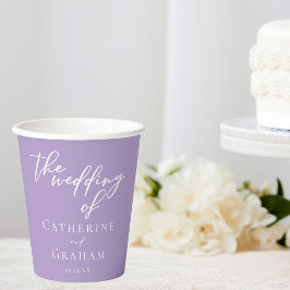 Liebliche Lilac-Hochzeit mit Lila weißer Typografi Pappbecher