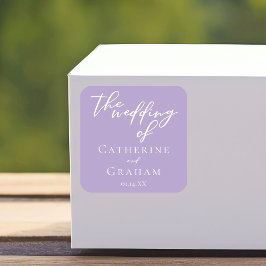 Liebliche Lilac-Hochzeit mit Lila weißer Typografi Quadratischer Aufkleber