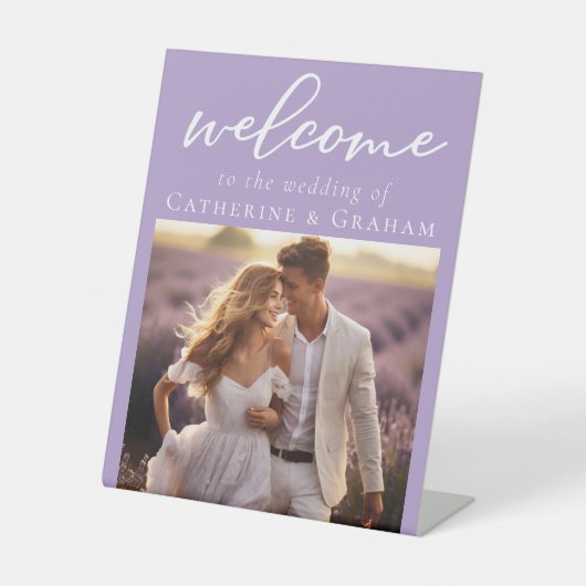 Liebliche Lilac Lila Paar Foto Hochzeit Willkommen Sockelschild (Vorderseite)