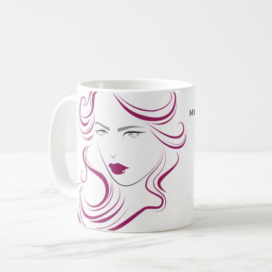 Liebliche Mädchen Ikone lila Haarstyling Branding Kaffeetasse (Vorderseite Links)